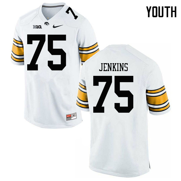Youth #75 Jeff Jenkins Iowa Hawkeyes College Football Jerseys Sale-White